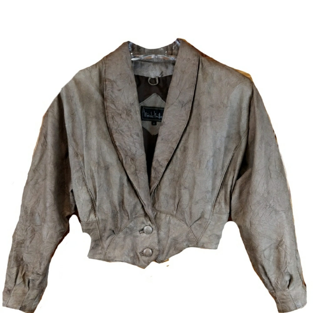 Nicole Miller Vintage 80s Distressed Bolero Cropped Leather Coat